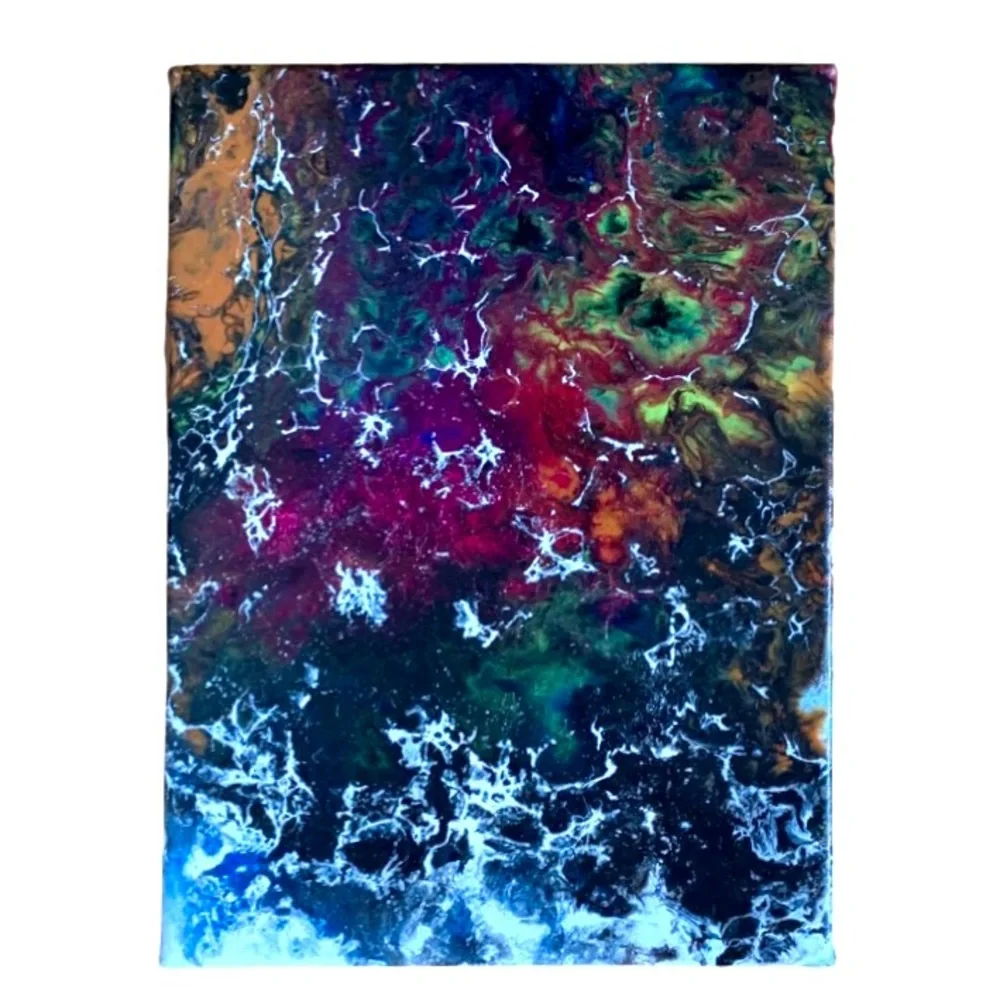 Original Artwork Canvas Colorful Thoughts green, red white black 12 x 9 Acrylic